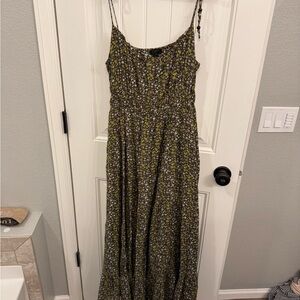 J. Crew Black and Green Smocked Maxi Sundress